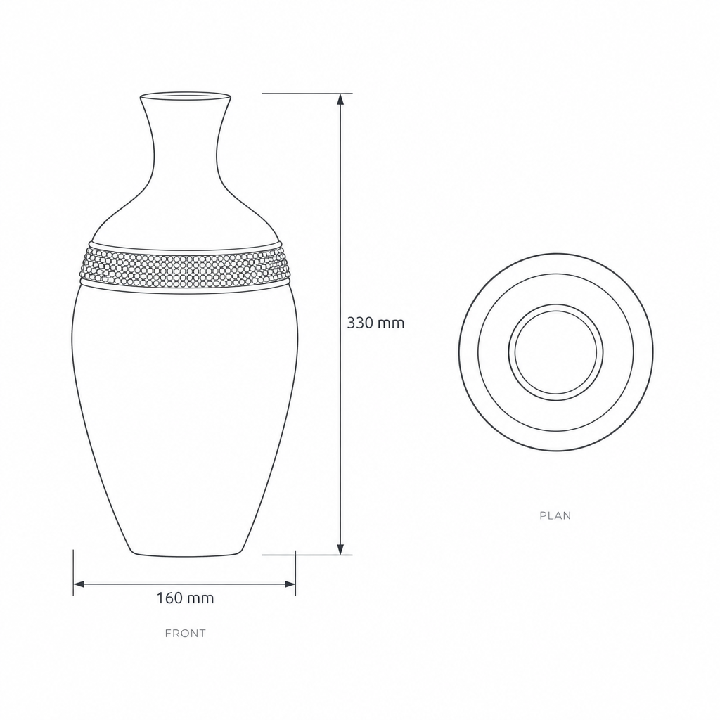 Luxury Gold & White Decorative Vase, dimensions drawing