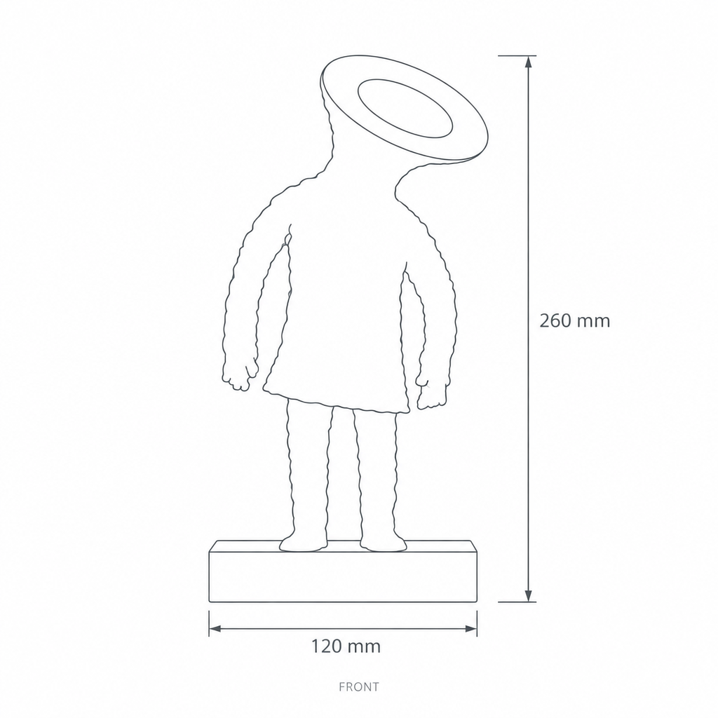 Tilted Halo Abstract Decorative Figurine, dimensions drawing