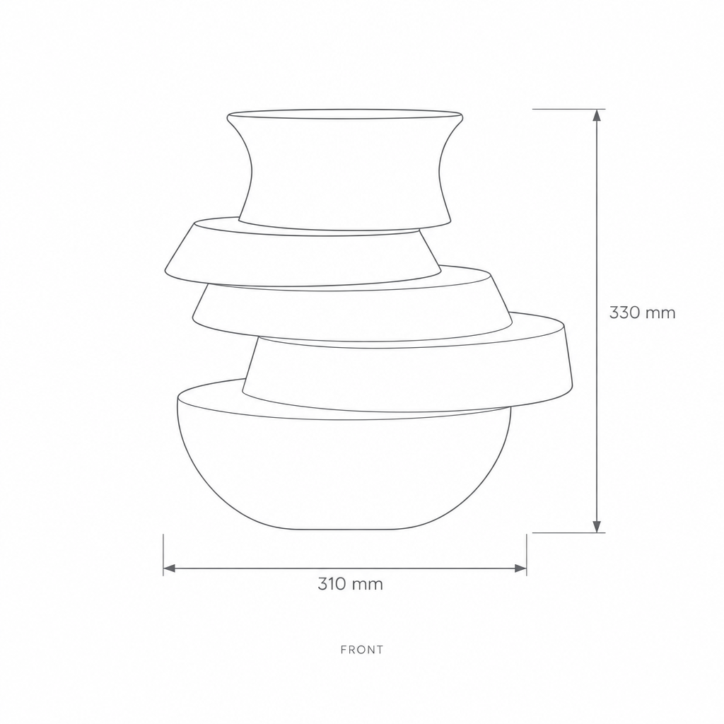Sculpted Layers White Decorative Vase, dimensions drawing