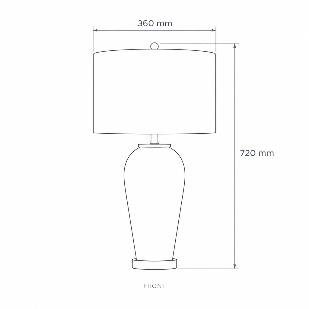 Black Table Lamp #TL0390, dimensions drawing