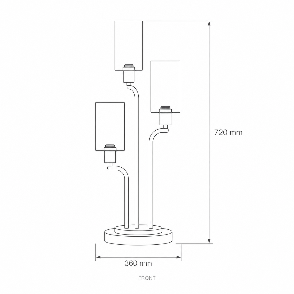 Three-Light Table Lamp #ML83537, dimensions drawing