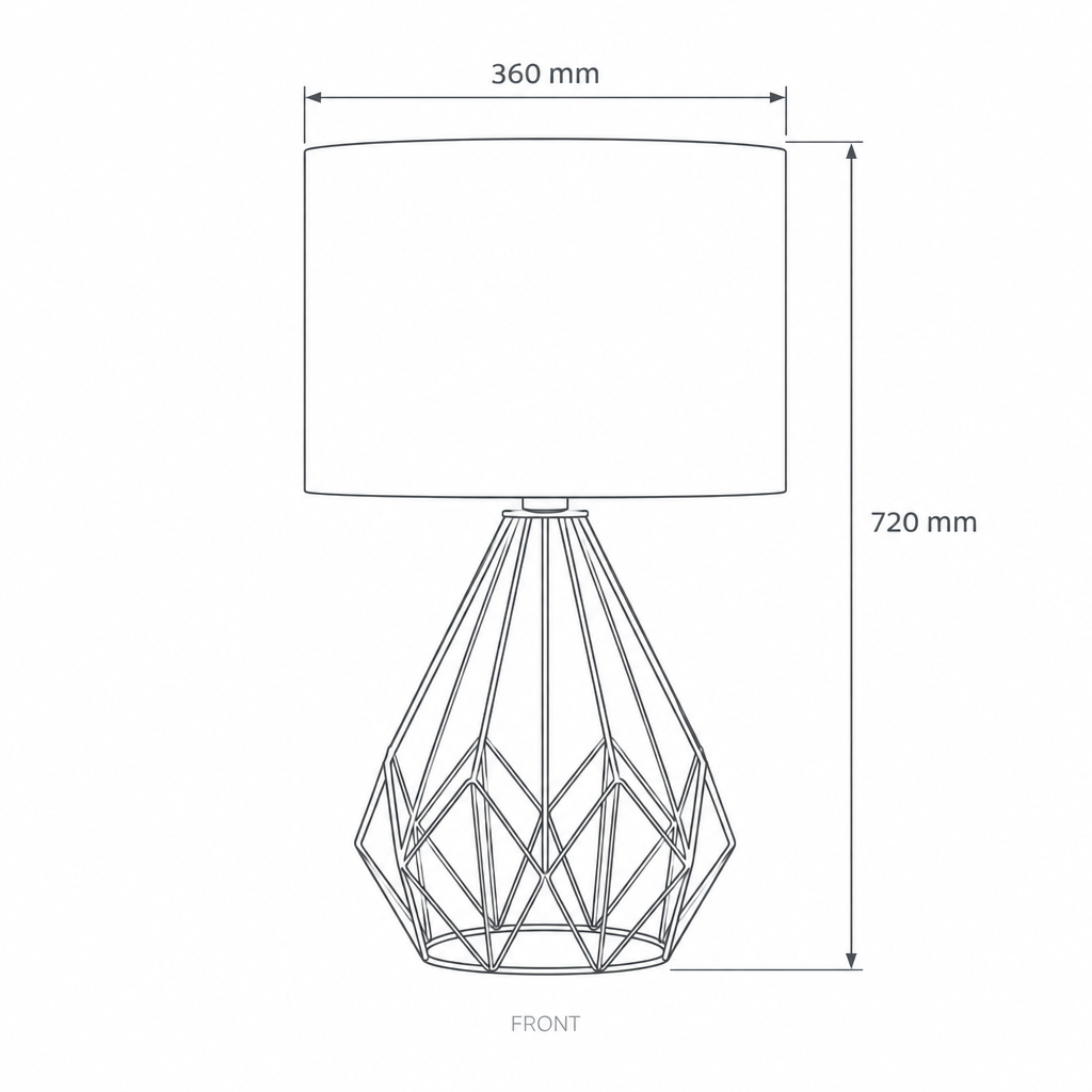 Geometric Open Frame Table Lamp #ML722605-1, dimensions drawing