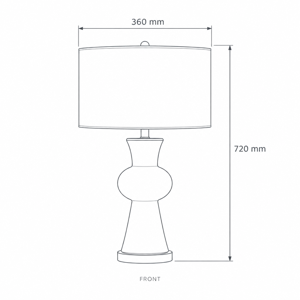 White Table Lamp #TL0394, dimensions drawing