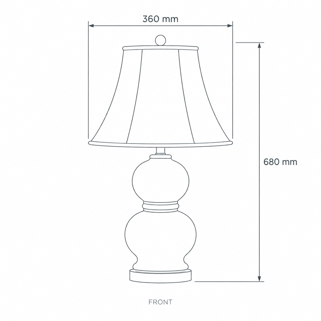 Vibrant Red Table Lamp #TL0398, dimensions drawing