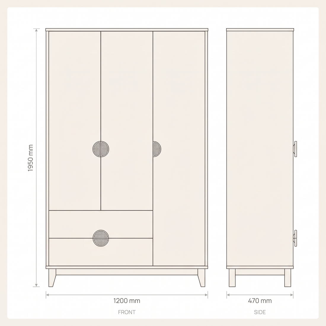 IPE 3 Door Wardrobe dimensions drawing