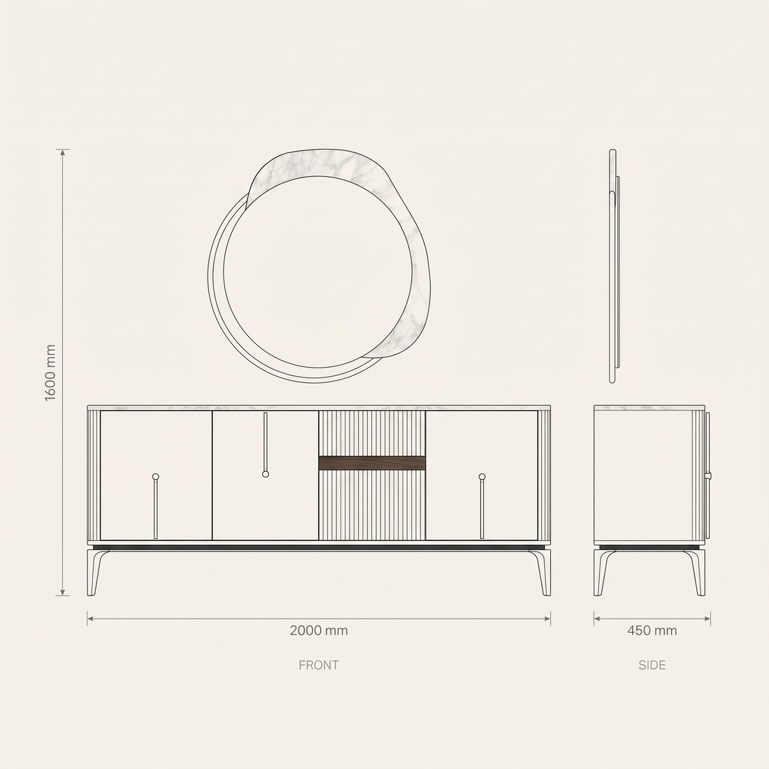 Stil Sideboard with Mirror dimensions drawing