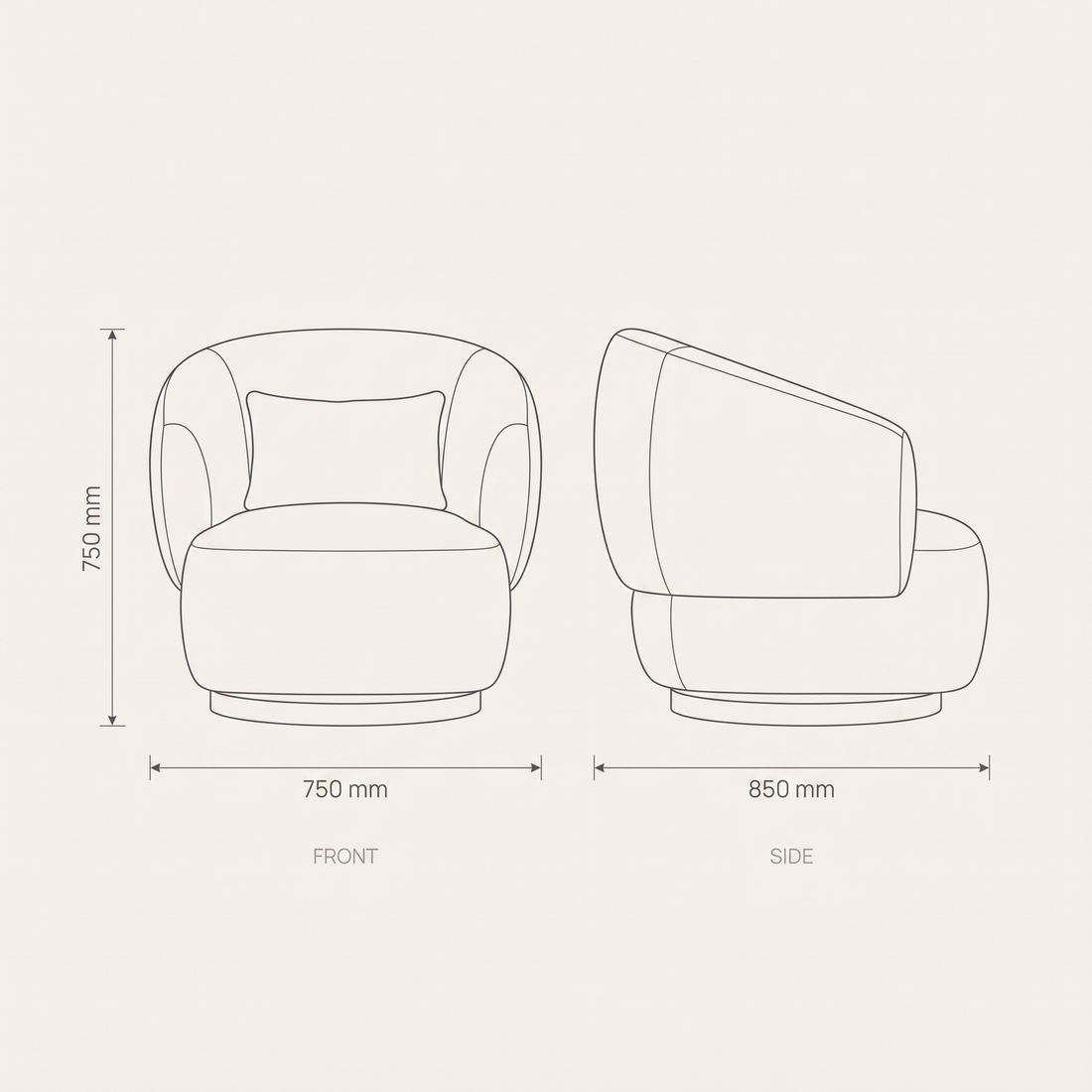 Rota Sofa Arm Chair dimensions drawing