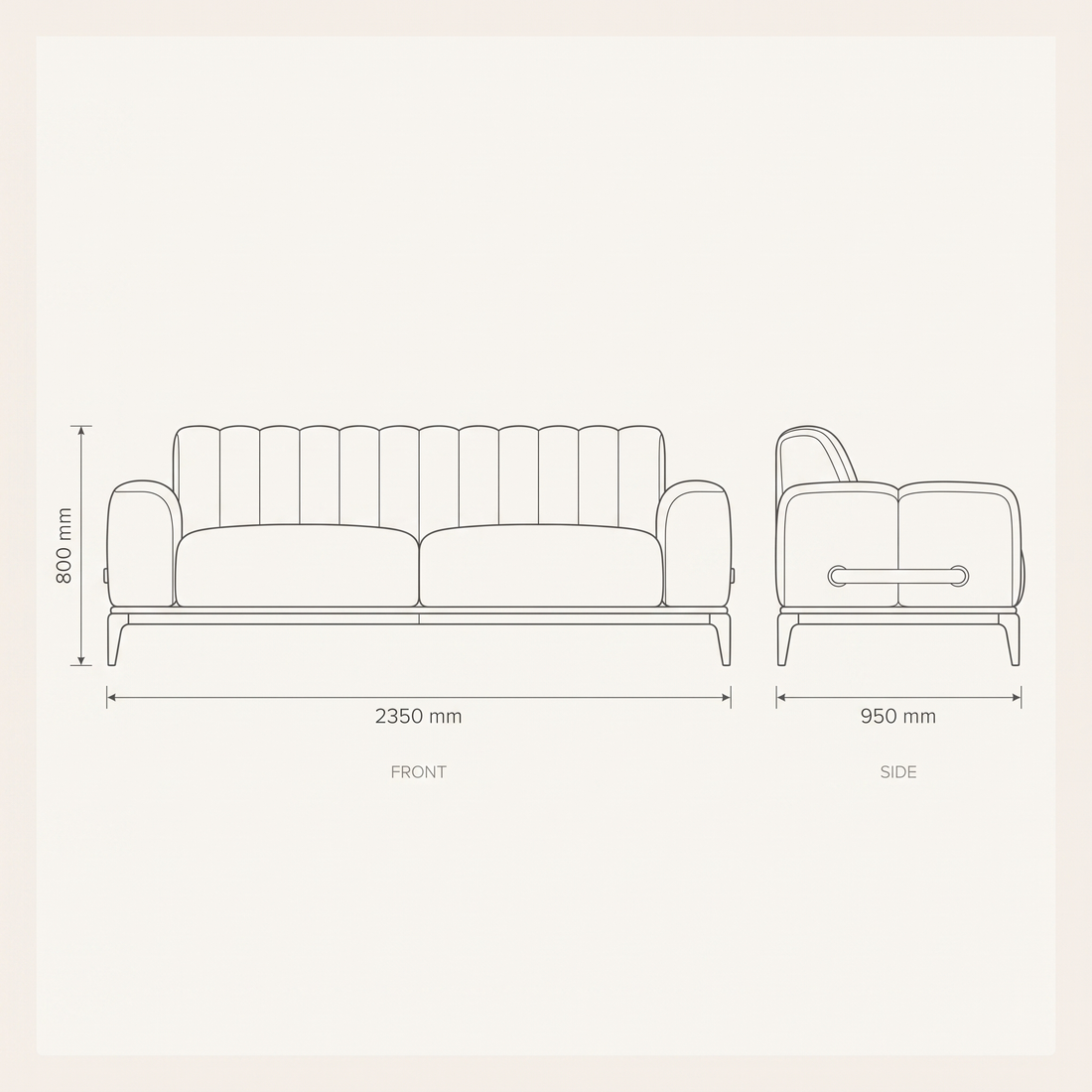 Stil 3 Seater Sofa dimensions drawing