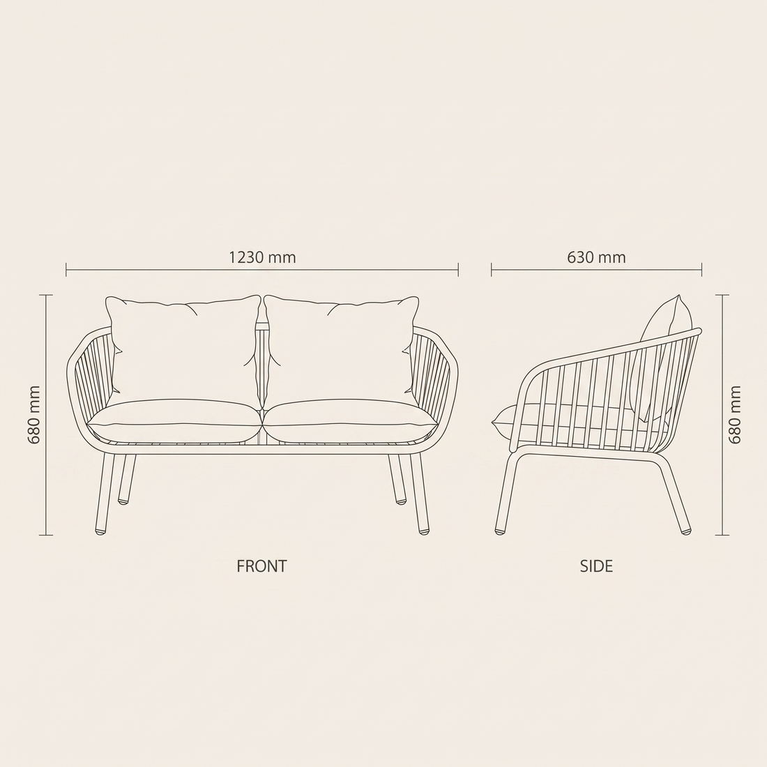 Sage Green Spindle Garden Sofa Set #F850 dimensions drawing