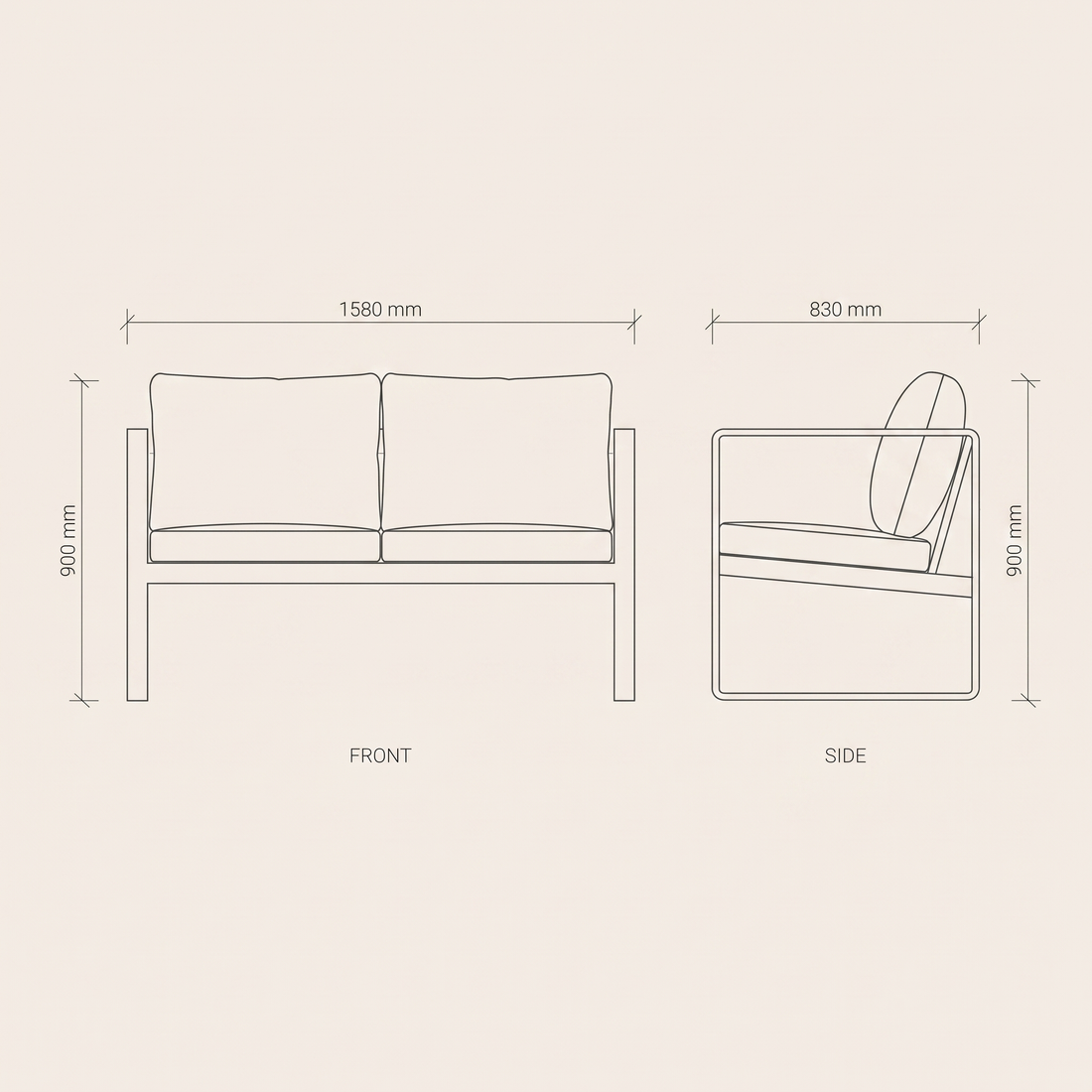 Mota Garden Sofa Set #D60039-4 dimensions drawing