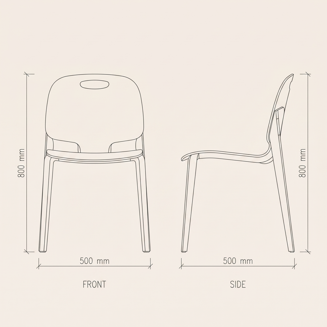 Orange Plastic Garden Chair #CS02 dimensions drawing