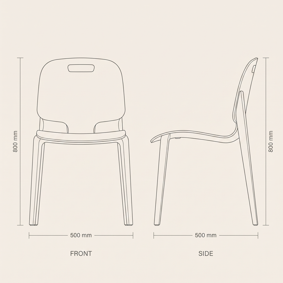 Red Plastic Garden Chair #CS02 dimensions drawing