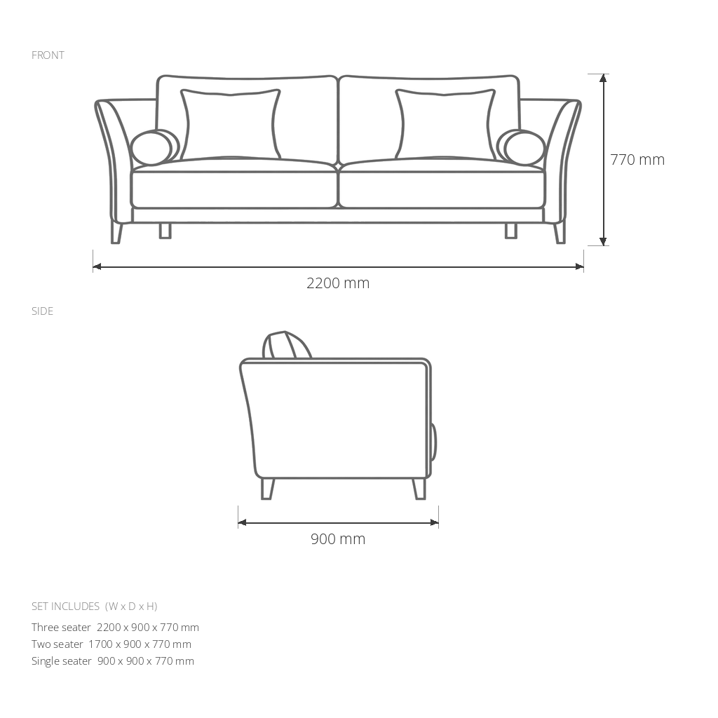 Gray Living Room Set #E1875-1 dimensions drawing