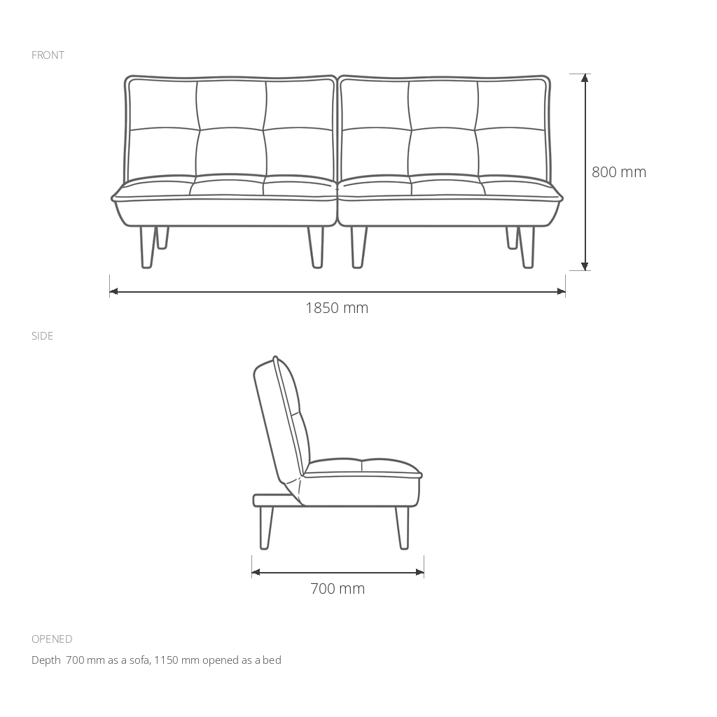 Sofa Bed #LAB-171N4 dimensions drawing