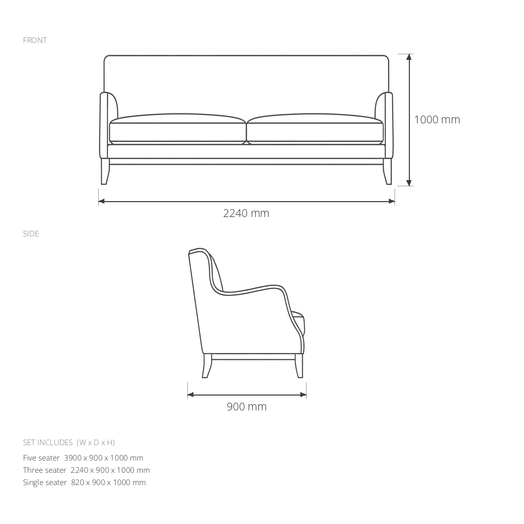 Vintage Living Room Set #G-926 dimensions drawing