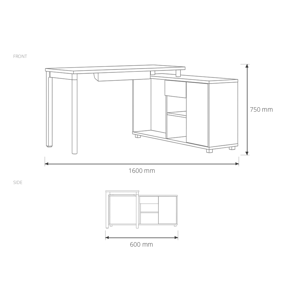 Office Desk #TD-NC16-R dimensions drawing