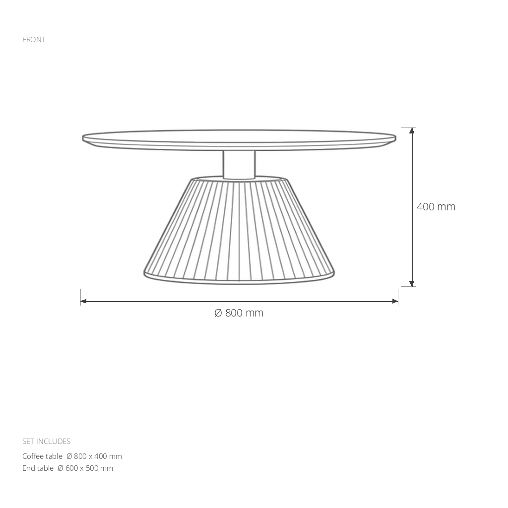 Round Coffee Table Set #11121-8 dimensions drawing