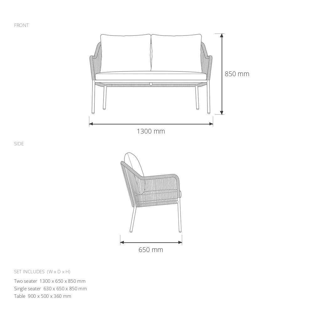 Duiven Garden Sofa Set #D61020-4 dimensions drawing