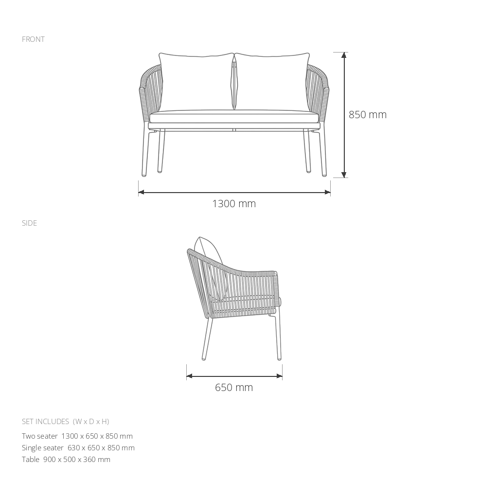 Luckow Garden Sofa Set #D60002-4 dimensions drawing