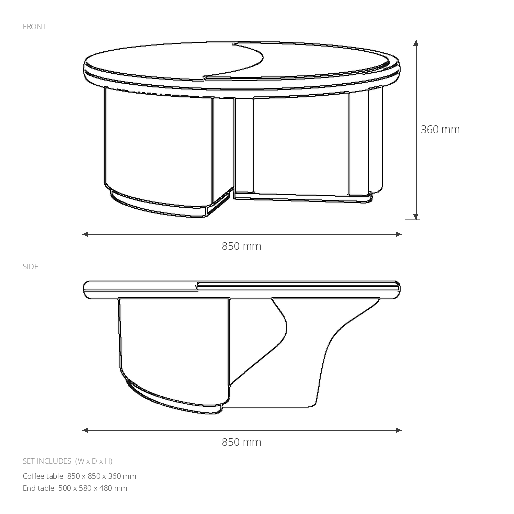 Coffee Table Set #CT-275 dimensions drawing