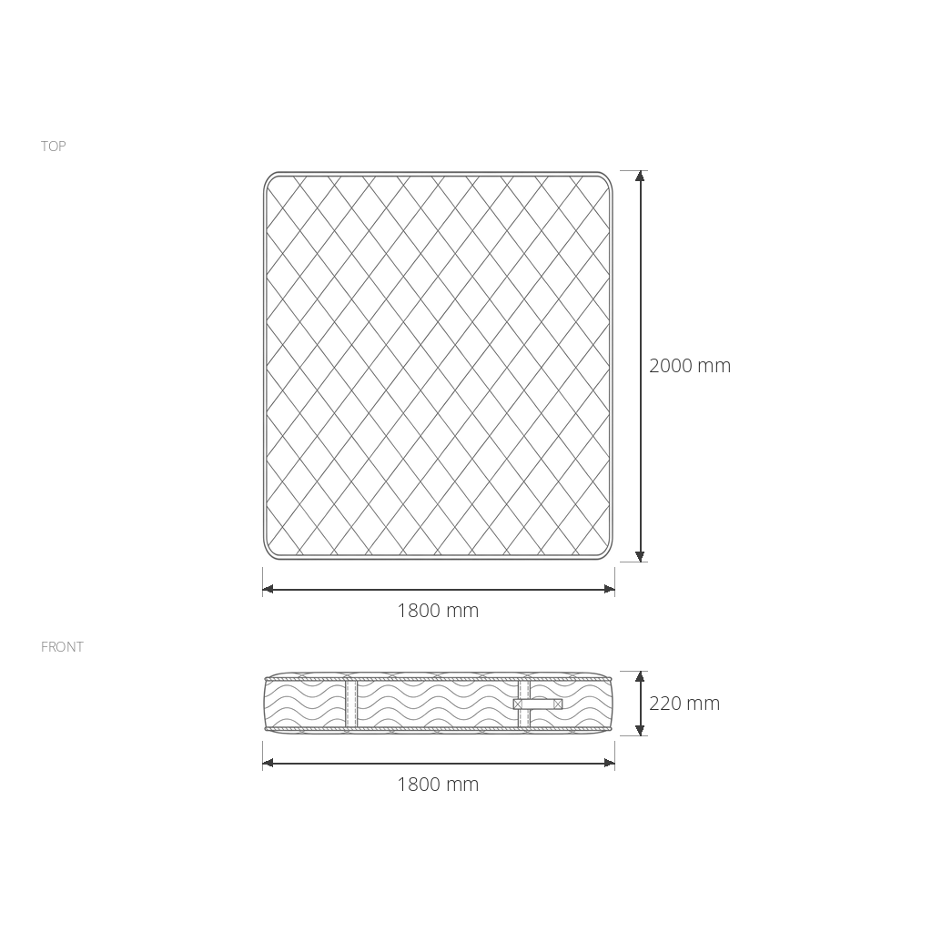 Raha Mediplus Mattress 200x180 dimensions drawing