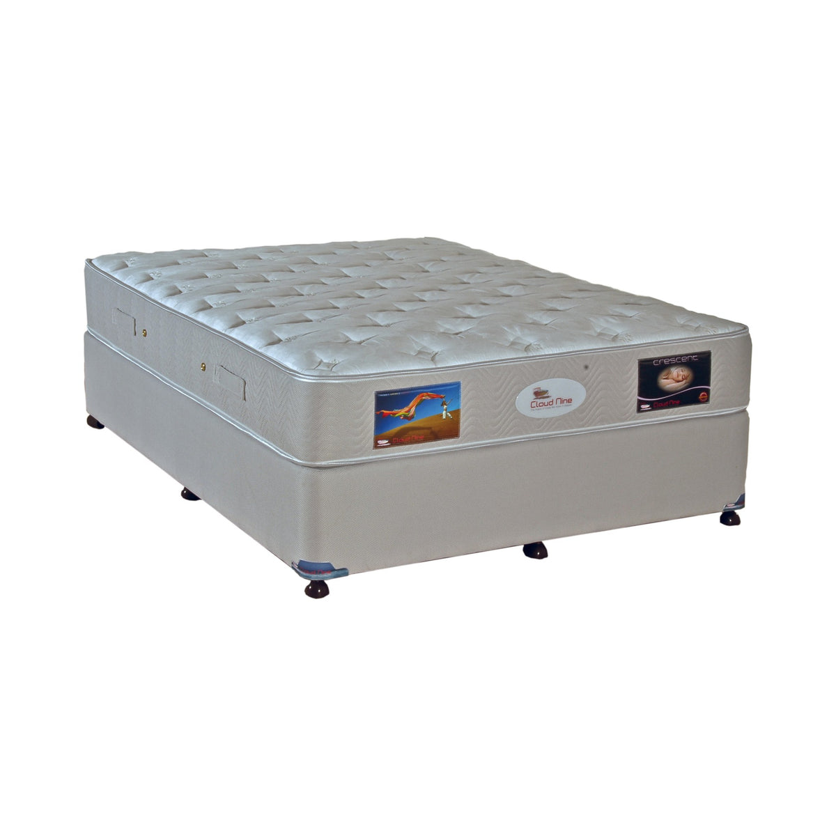 Cloud 9 Crescent Mattress, studio photo on a bed base