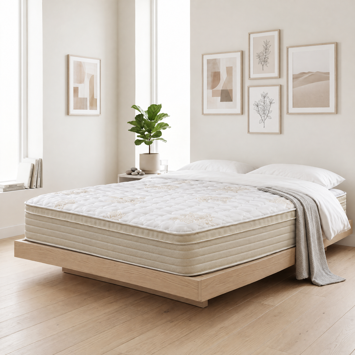 Cloud 9 Excelsior Euro Top Mattress on a pale oak bed in a bright bedroom