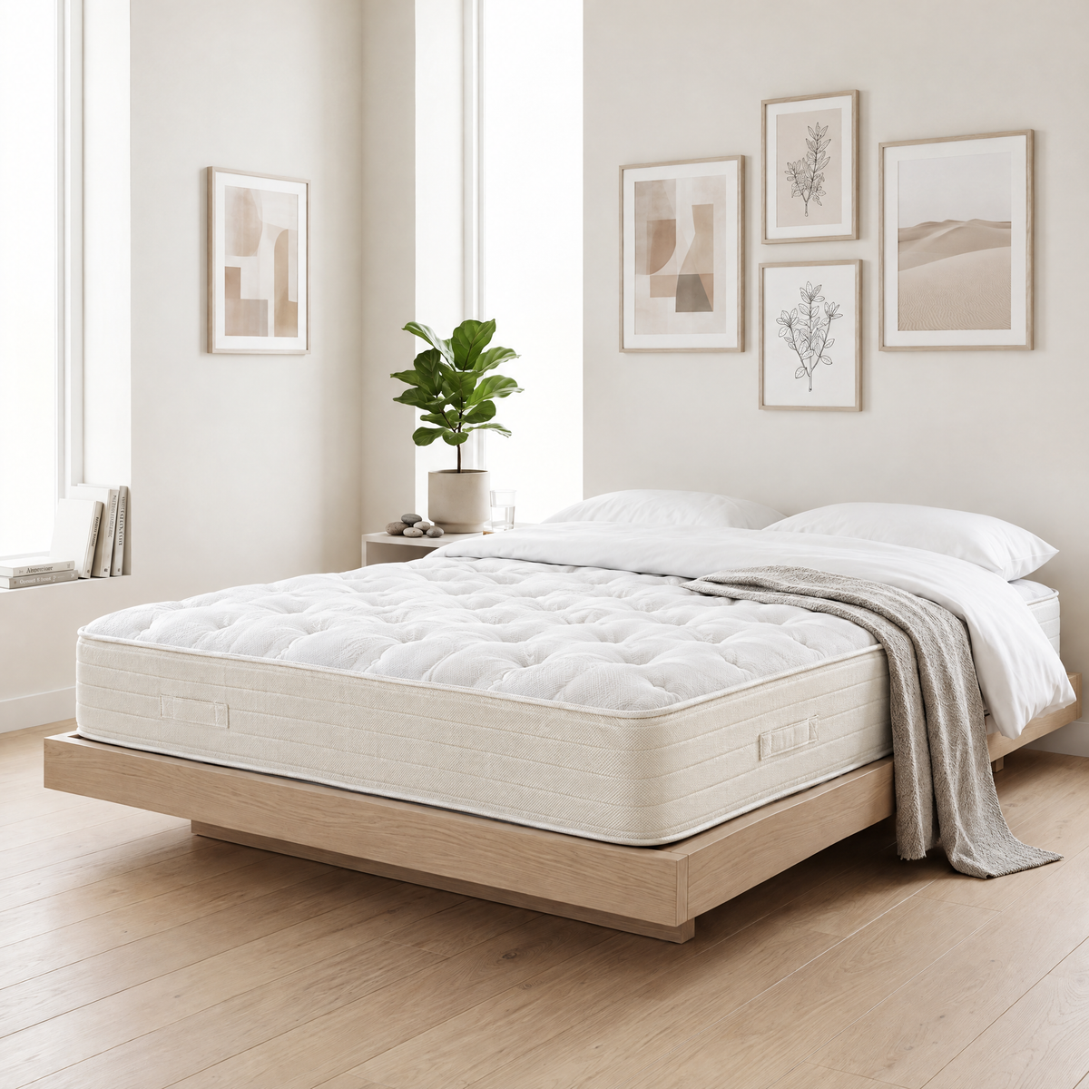 Cloud 9 Expectations Mattress on a pale oak bed in a bright bedroom