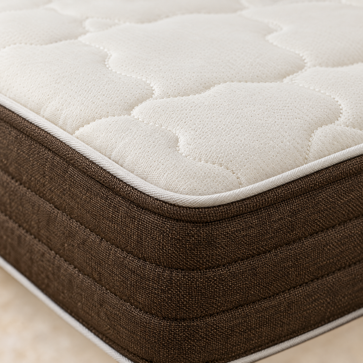 Cloud 9 New Classic Mattress, close-up of the quilted top and brown border