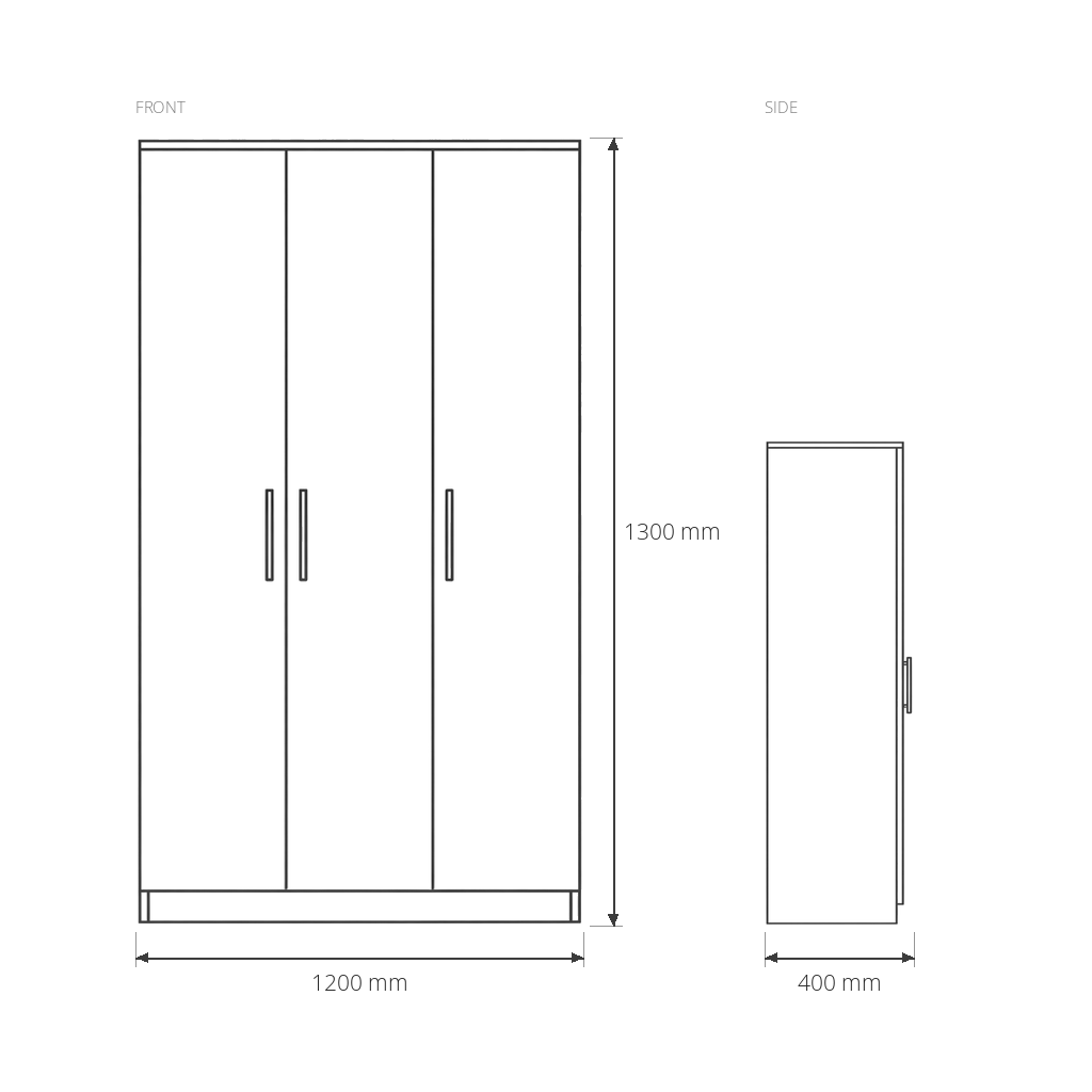 Oak 3 Door Wardrobe dimensions drawing