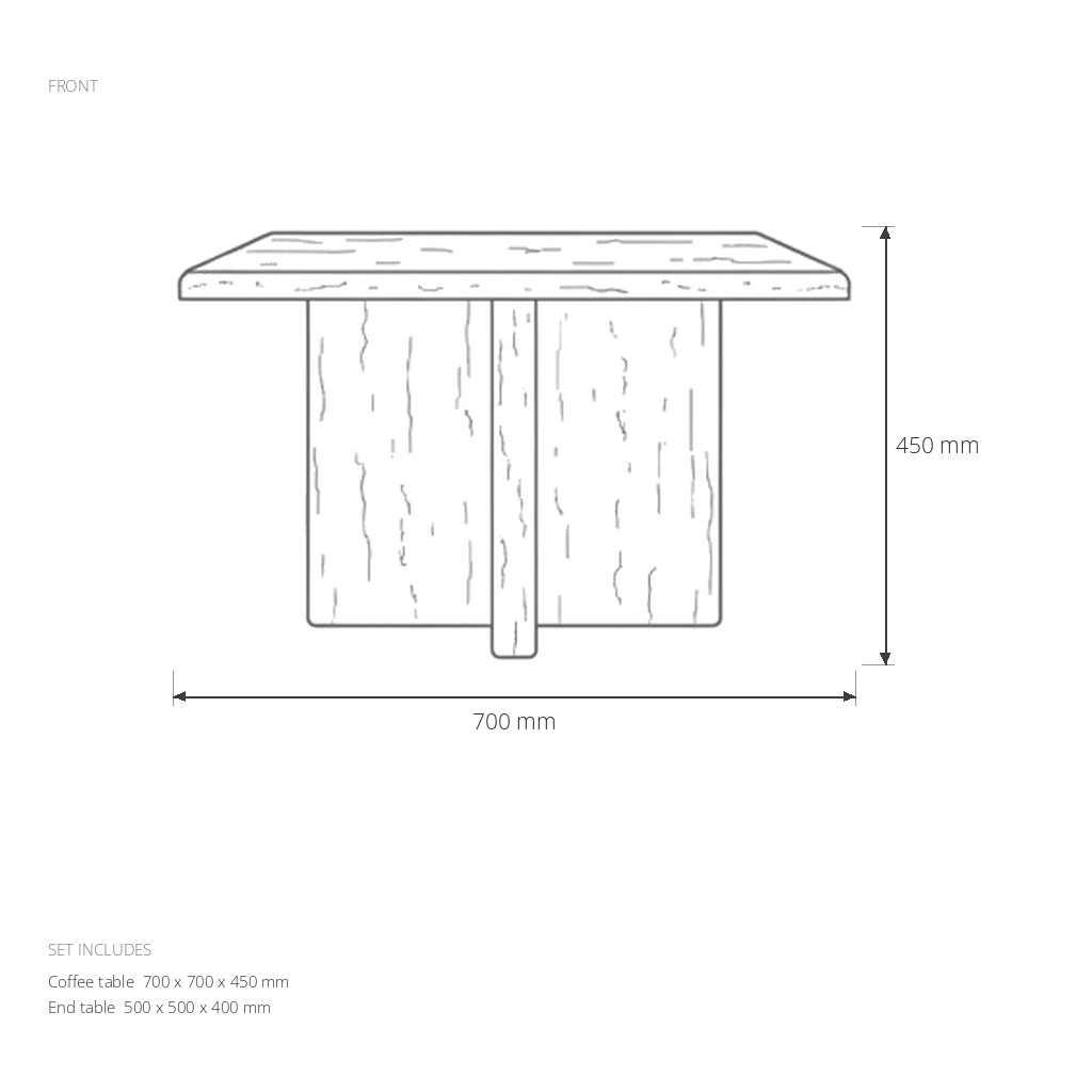 Square Coffee Table Set #GT2579 dimensions drawing