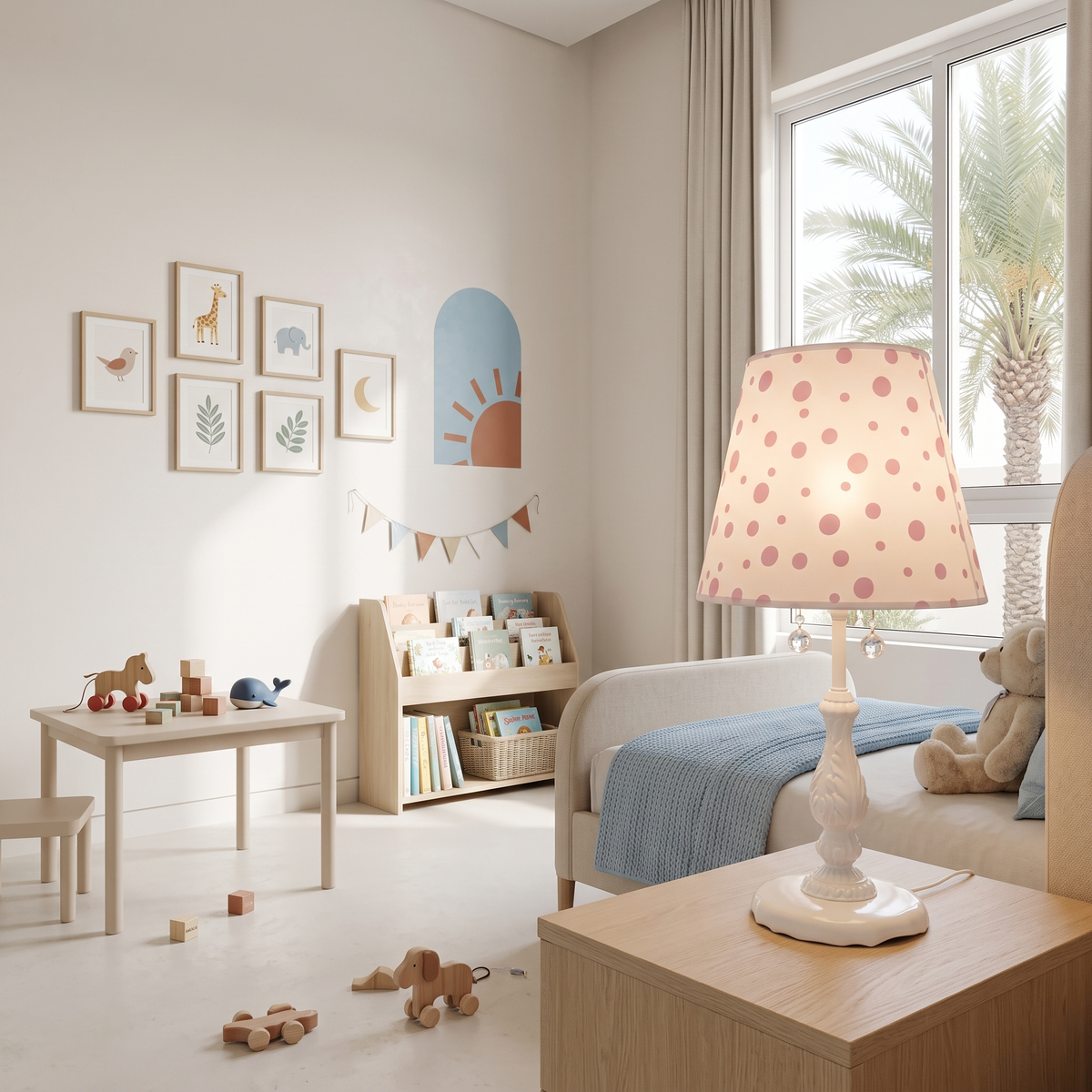 Pink Polka Dot Kids Table Lamp #AYD-002 in a Muscat home