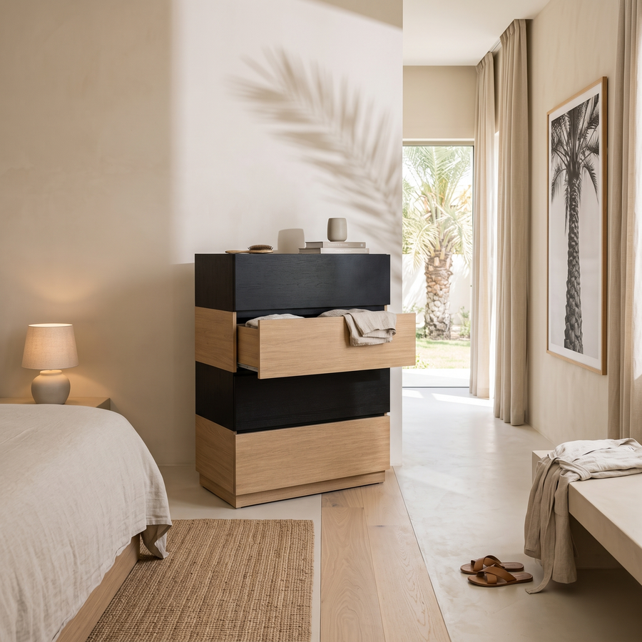 Black & Oak Modular Drawer Chest