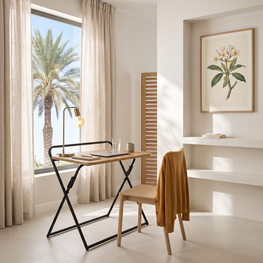 Compact Oak-Effect Folding Study Table