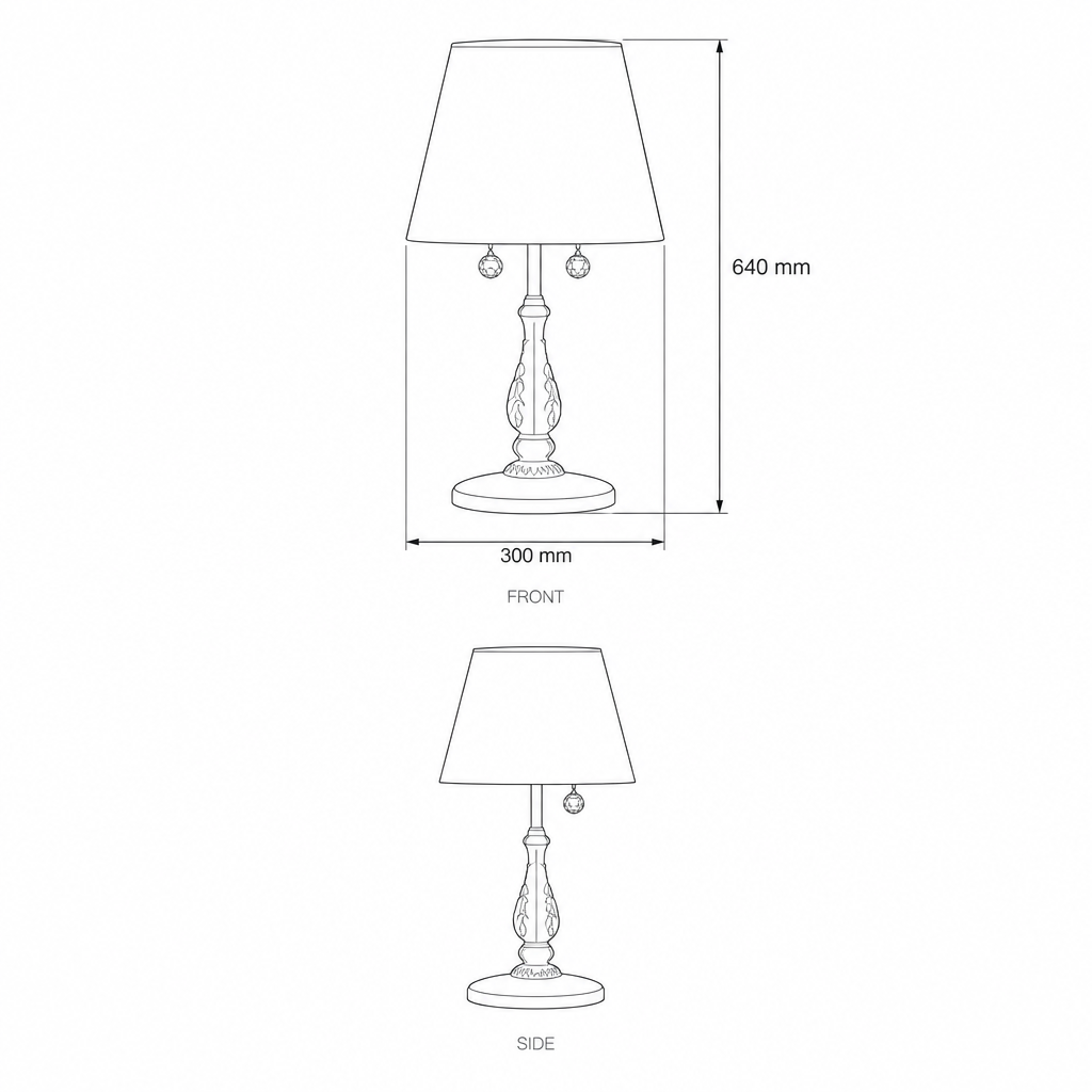 Pink Polka Dot Kids Table Lamp #AYD-002, dimensions drawing