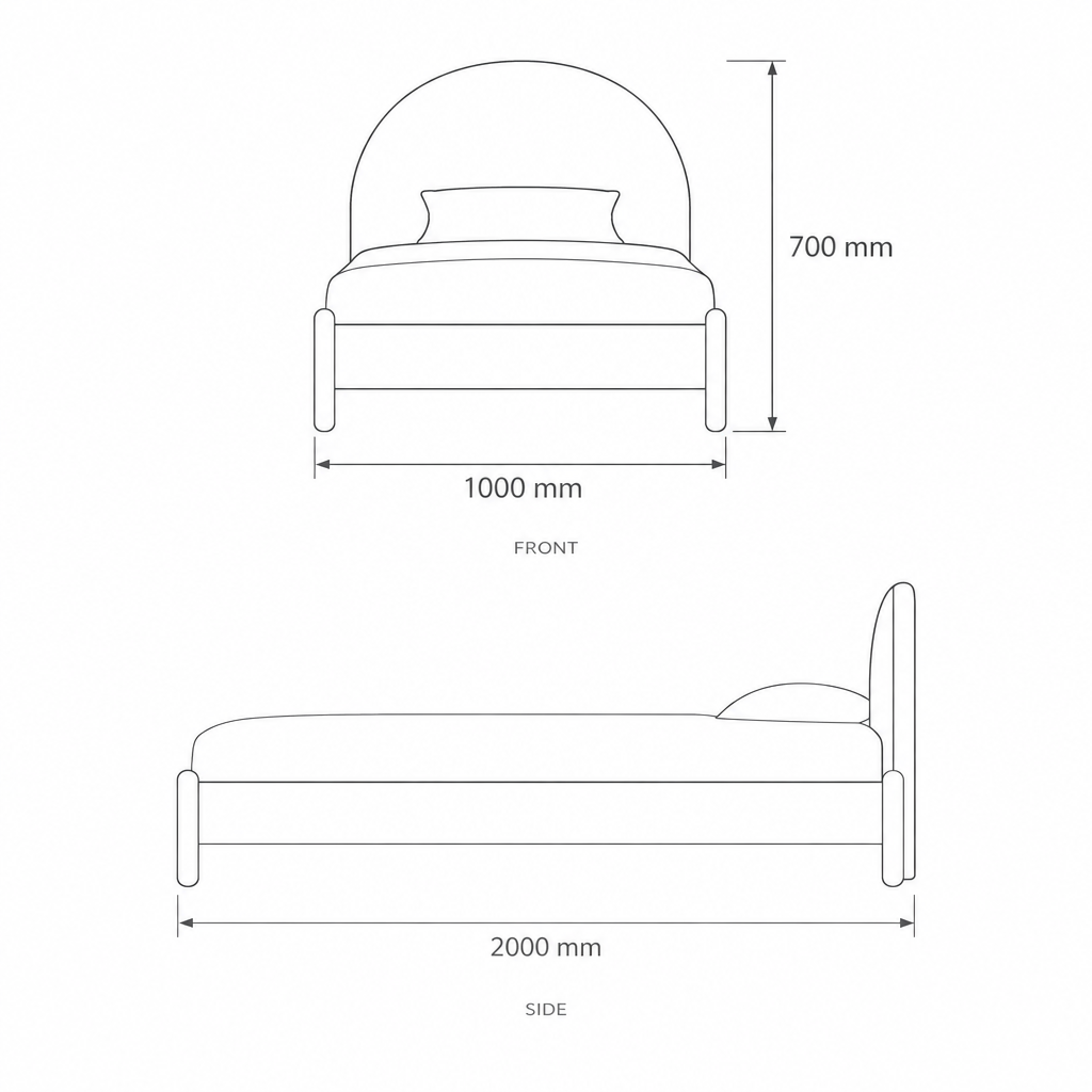 Bohem Single Bed, dimensions drawing