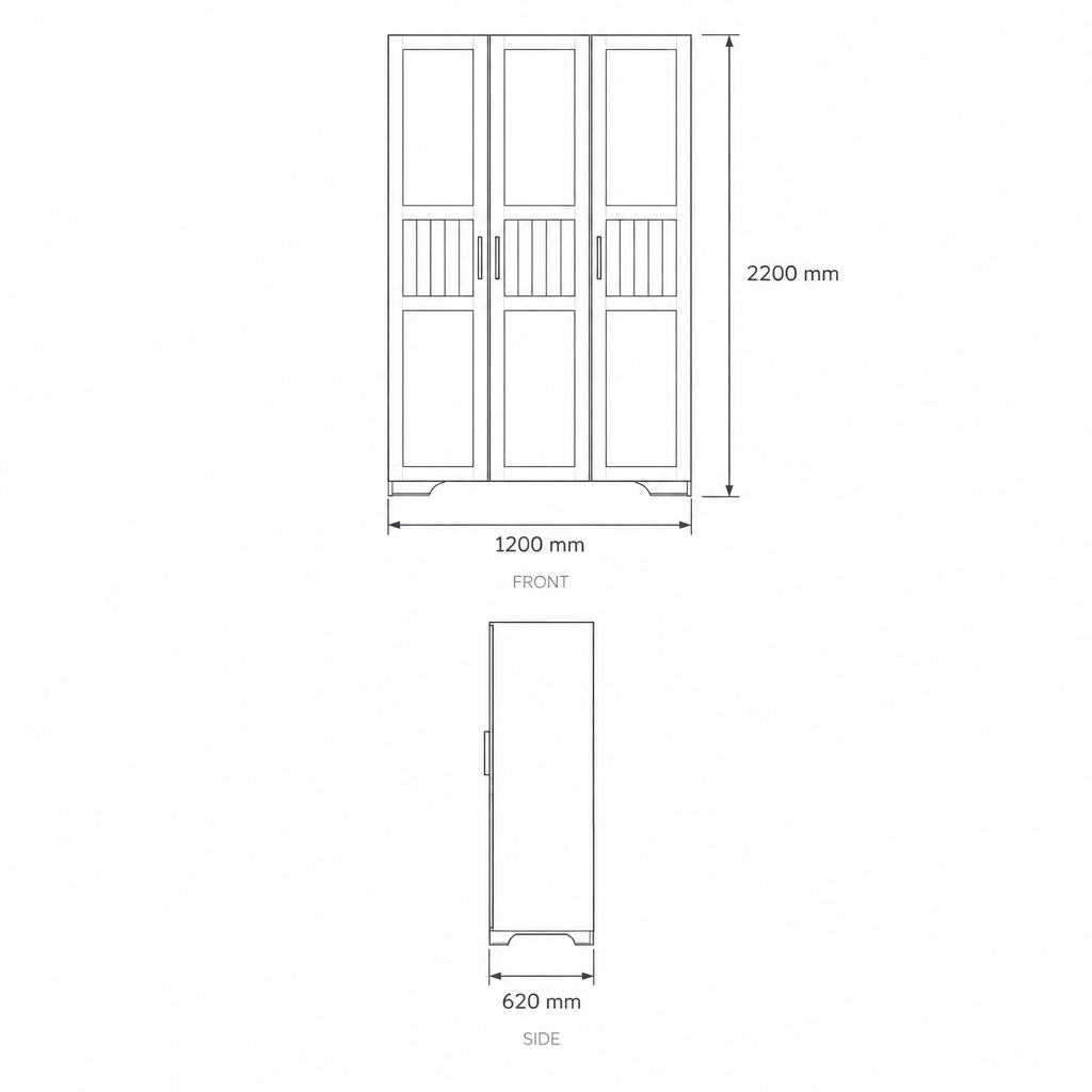 3 Door Wardrobe #P905, dimensions drawing