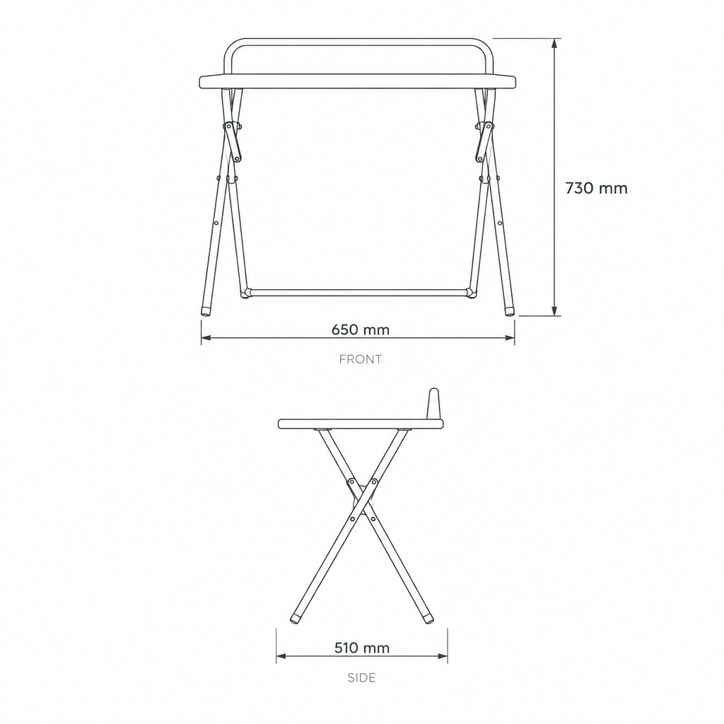 Compact Oak-Effect Folding Study Table, dimensions drawing