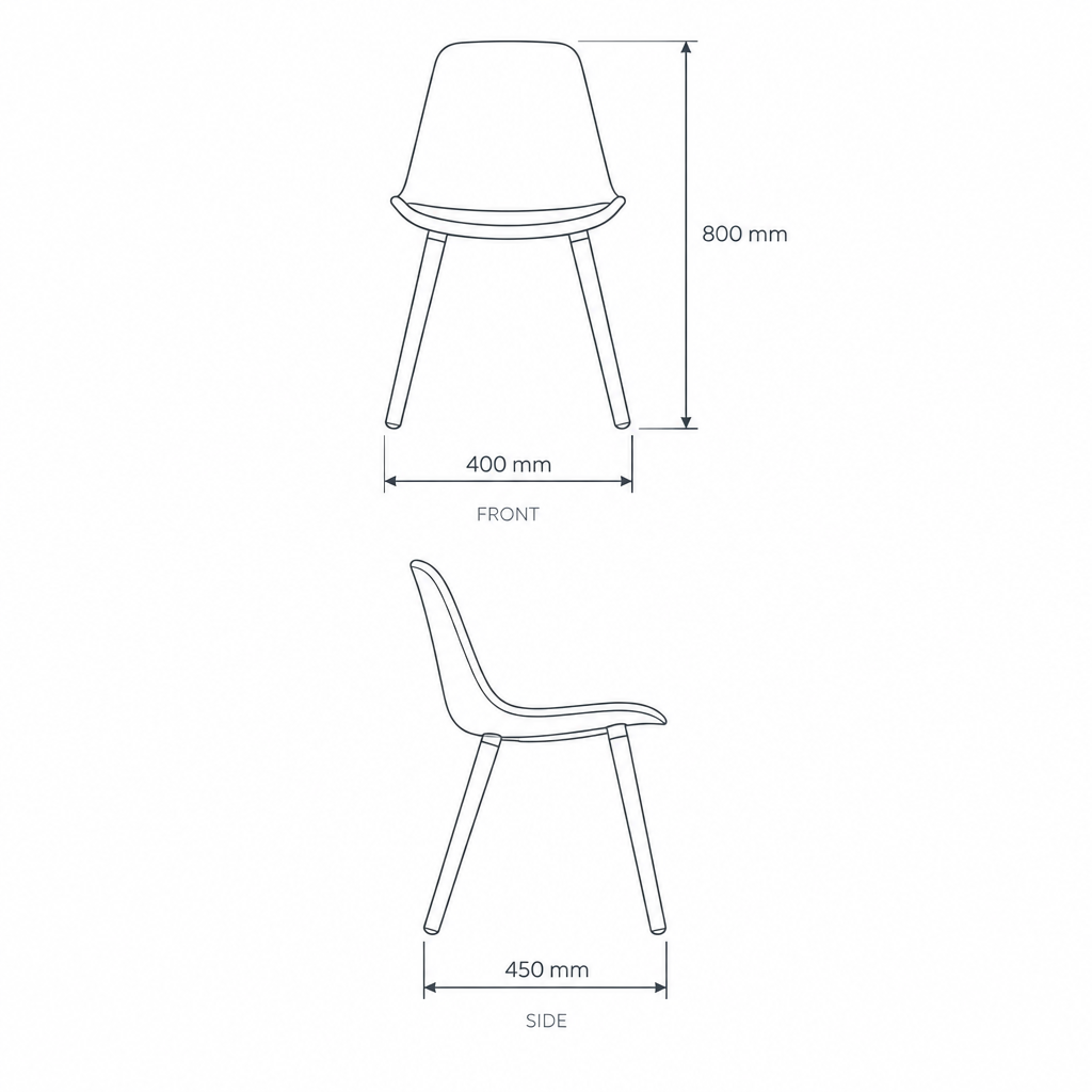 Brown Dining Chair #K04-2A, dimensions drawing