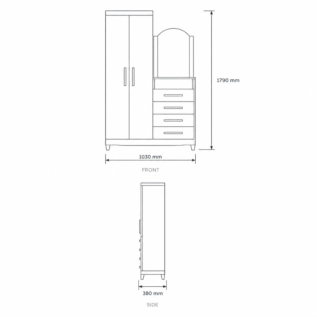 Capri 2 Door Wardrobe, dimensions drawing