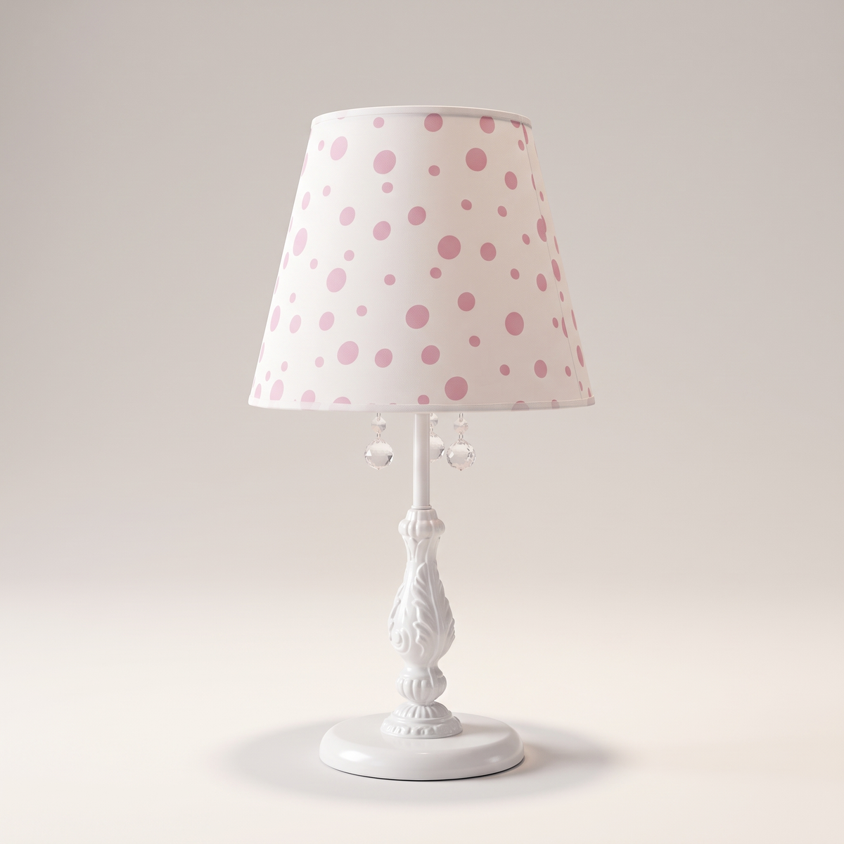 Pink Polka Dot Kids Table Lamp #AYD-002, studio view