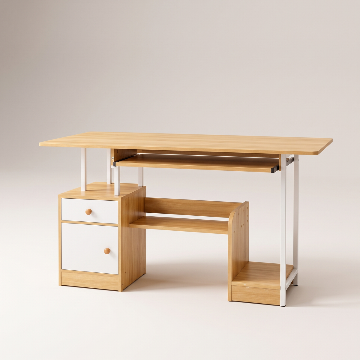 Light Oak Computer Desk, studio view