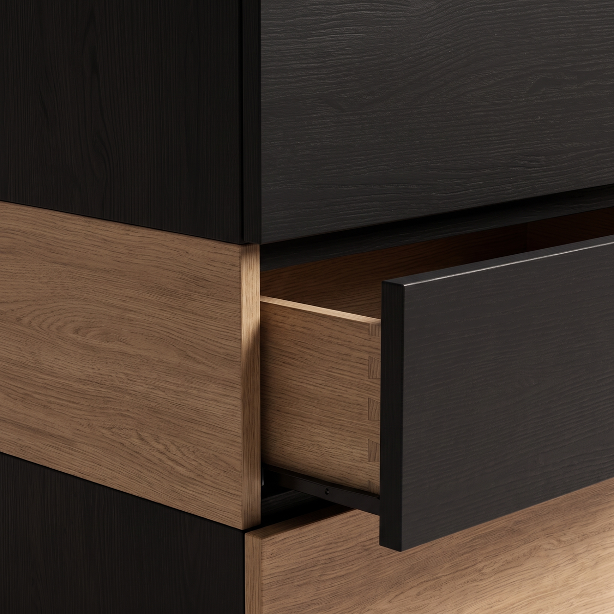 Black & Oak Modular Drawer Chest, material detail