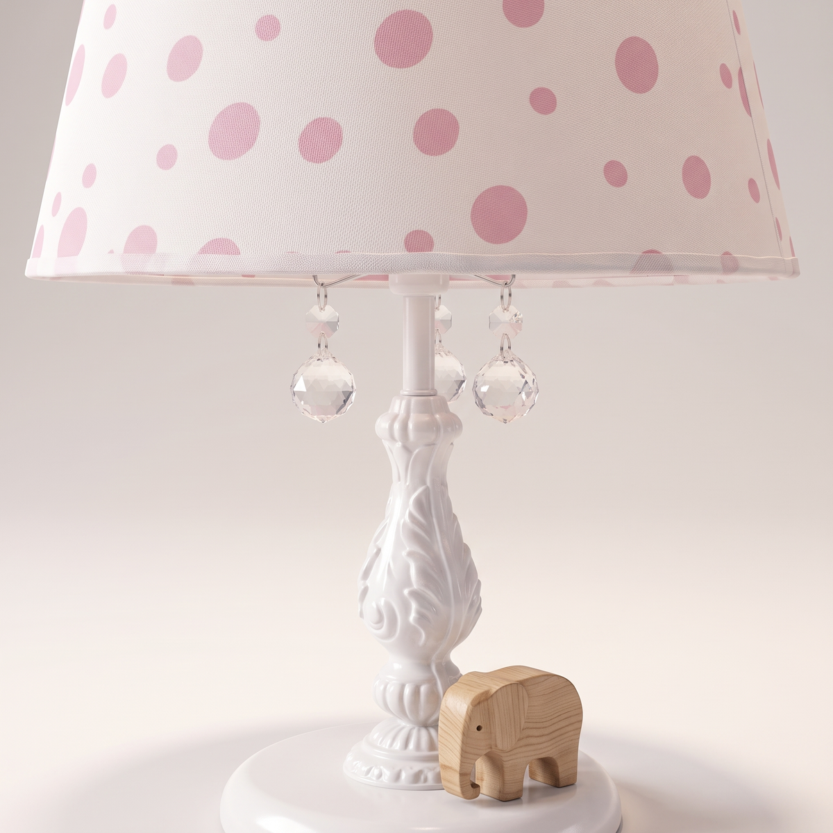 Pink Polka Dot Kids Table Lamp #AYD-002, styled detail