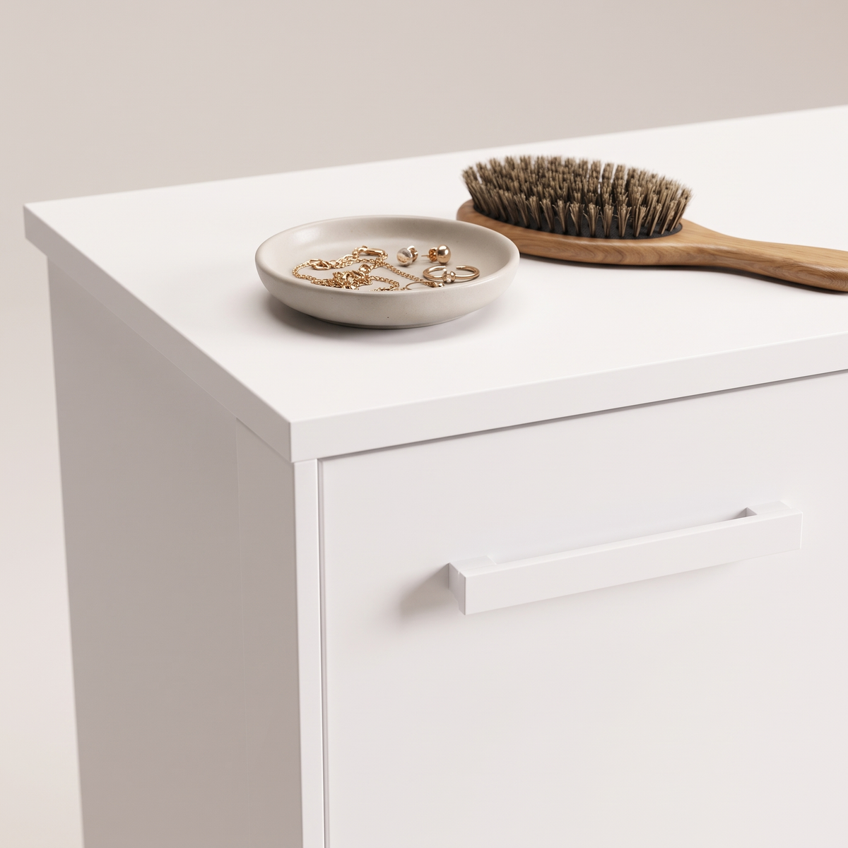 Fontana White 2 Doors Dresser, styled detail