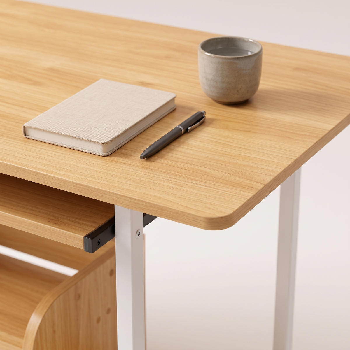 Light Oak Computer Desk, styled detail