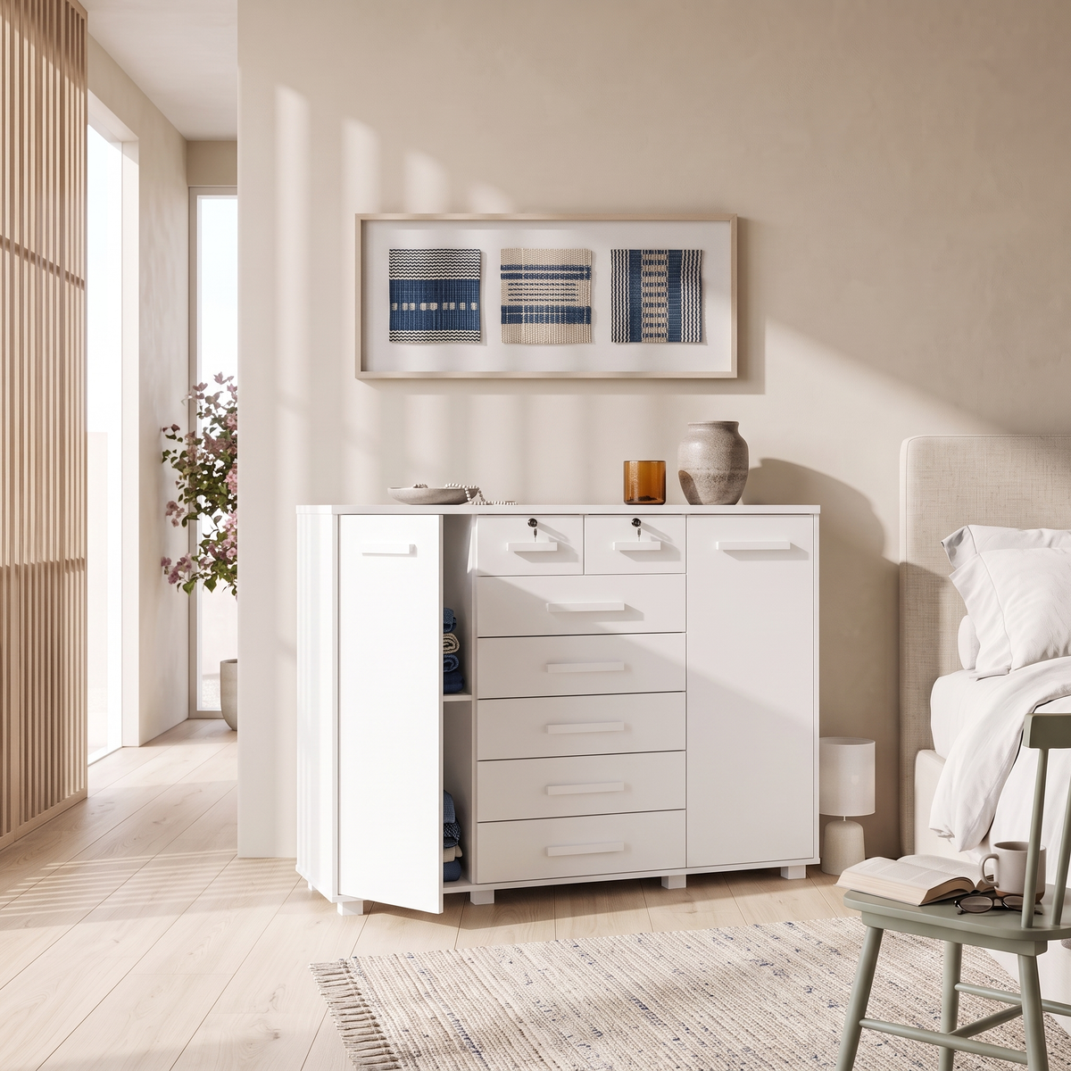 Fontana White 2 Doors Dresser, close view