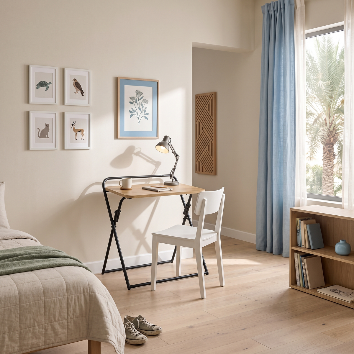 Compact Oak-Effect Folding Study Table, second room view