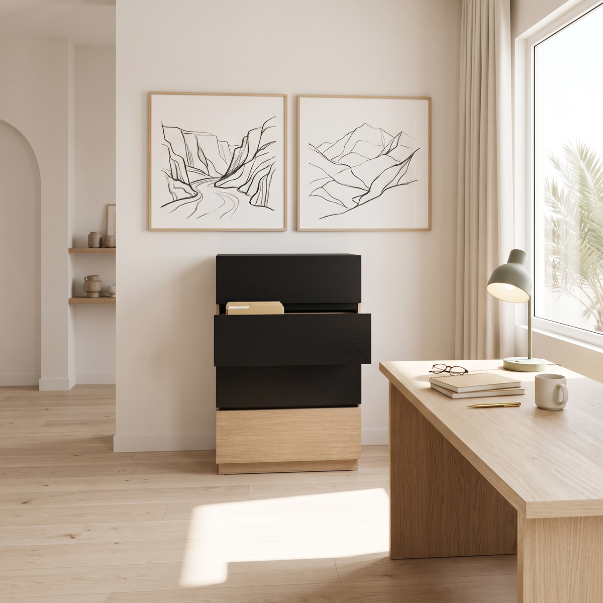 Black & Oak Modular Drawer Chest, second room view