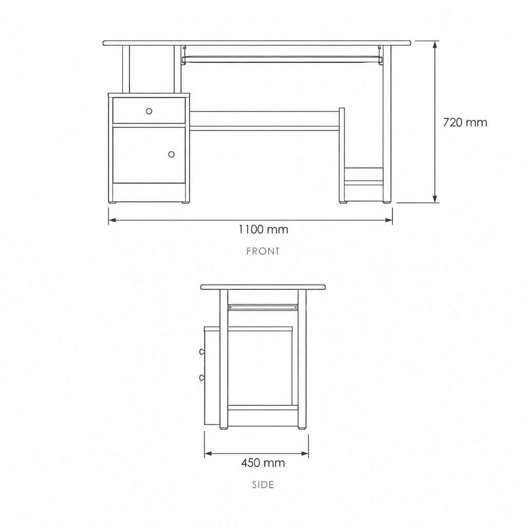 Light Oak Computer Desk, dimensions drawing